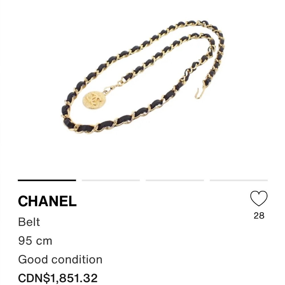 Authentic Chanel chain Black and Gold Belt